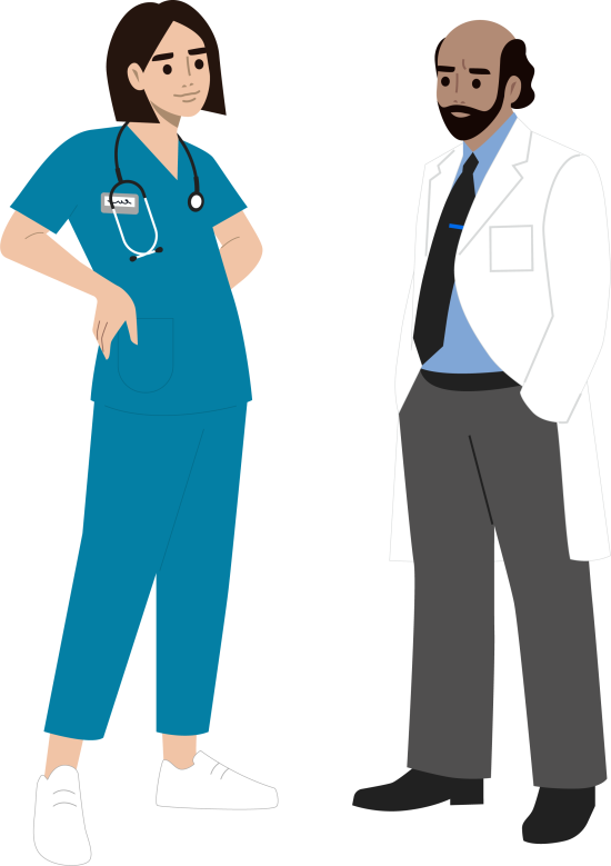 figurer som illustrerer kvinnelig sykepleier og mannlig lege