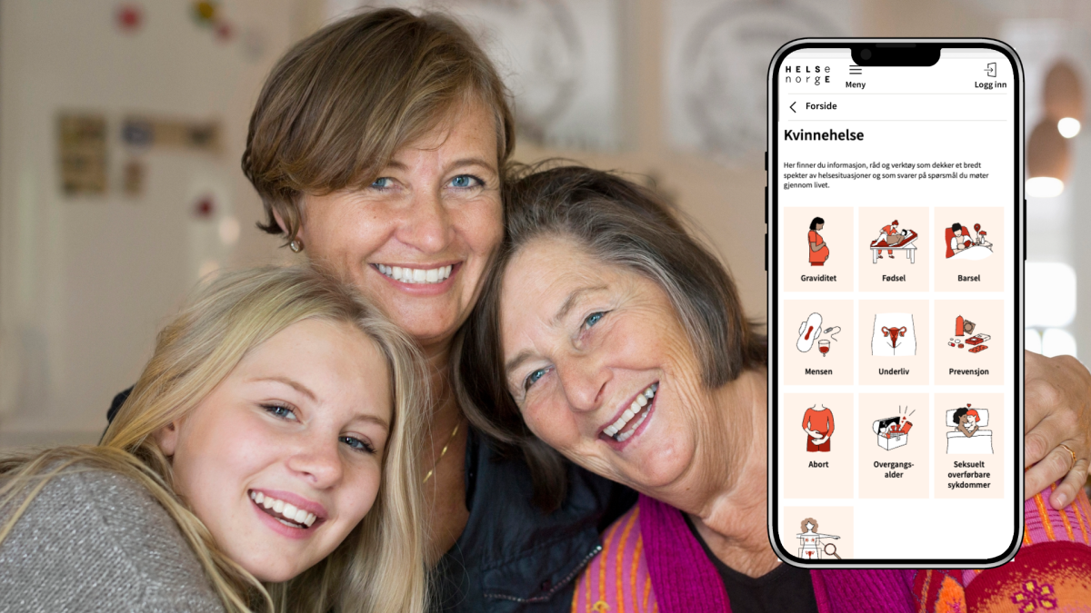 Tre kvinner som klemmer hverandre, kvinnehelse app
