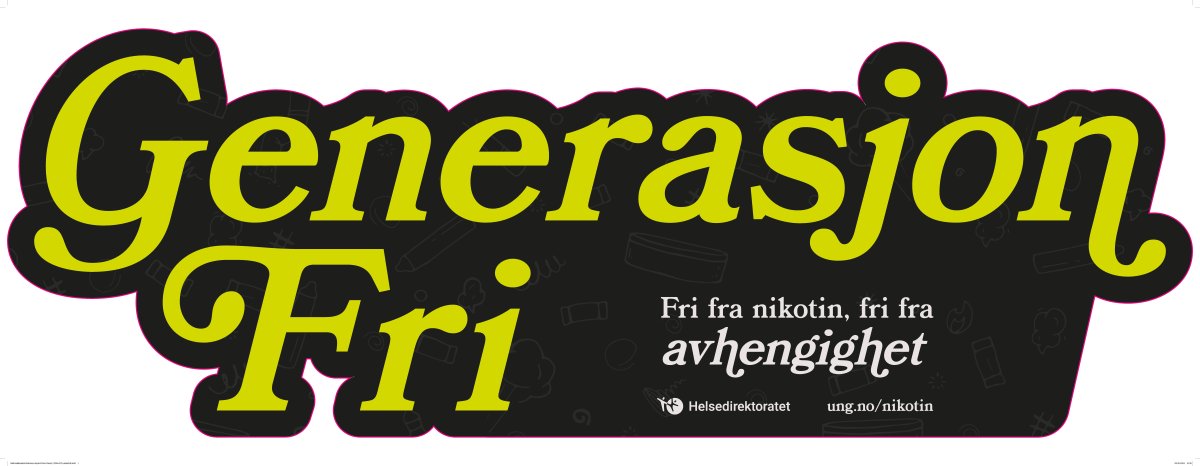 Kampanjelogo fra Helsedirektoratet med skrift "Generasjon fri. Fri fra nikotin, fri fra avhengighet. ung.no/nikotin" 