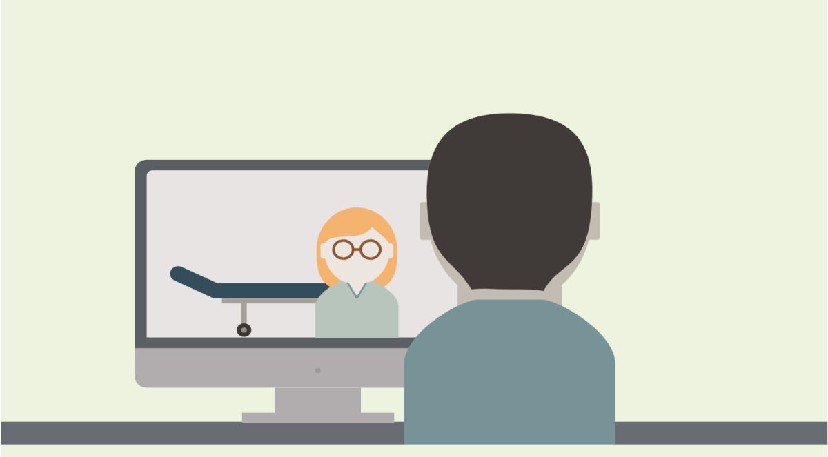 Illustrasjonsbilde av person som snakker med en via skjerm