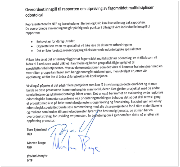 Brev fra tre representanter i styringsgruppen for utdanningen (2021)