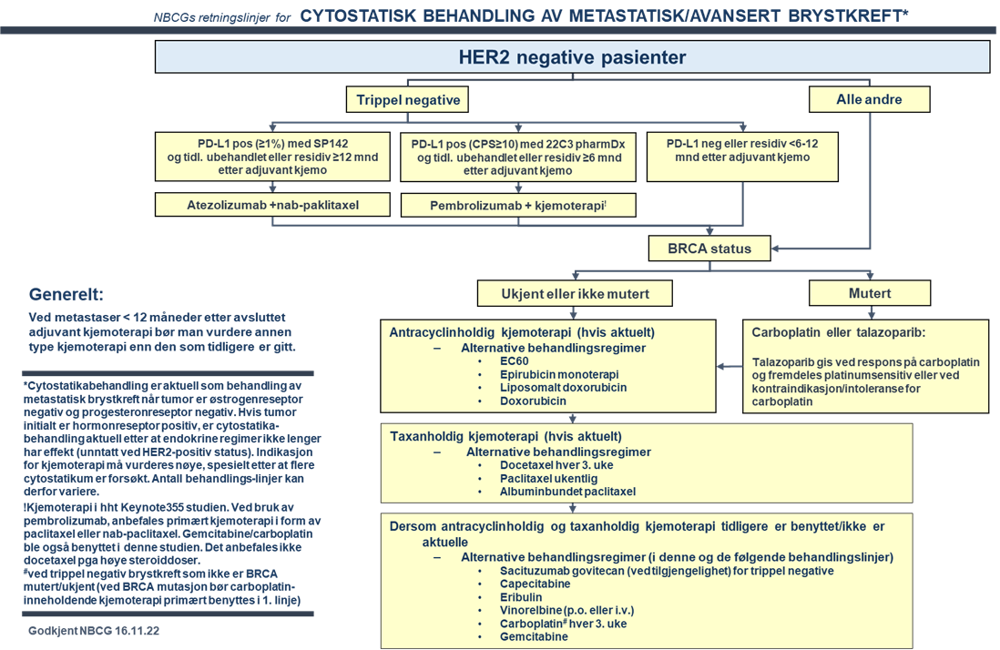 Cytostatisk behandling av metastatisk/avansert brystkreft - HER2 negative pasienter