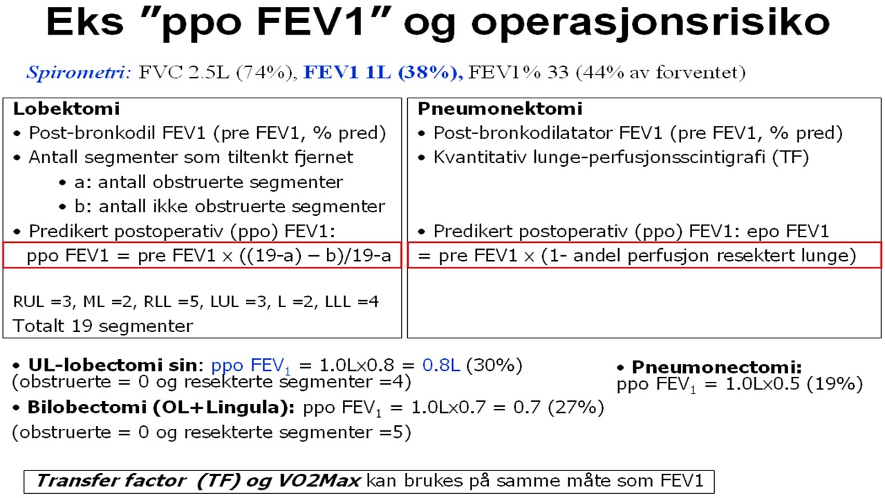 Figur 24 Eksempel på estimering av post-operativ lungefunksjon