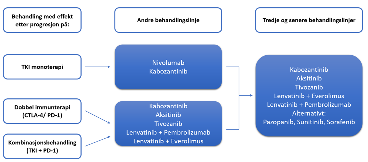 Figur 9.3: Oversikt over medikamenter som i studier har vist effekt i senere linjer