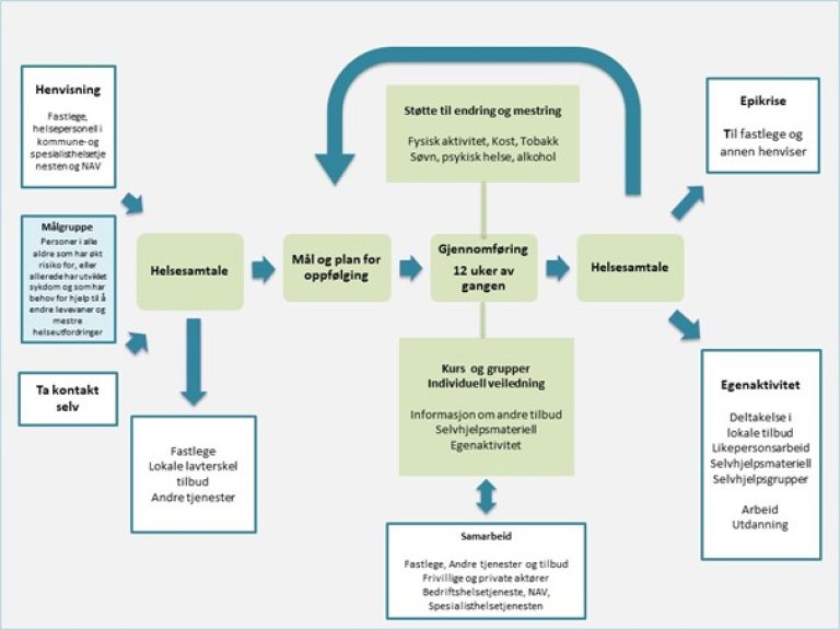 Figur som viser flyten i et strukturert oppfølgingstilbud ved frisklivssentralen.